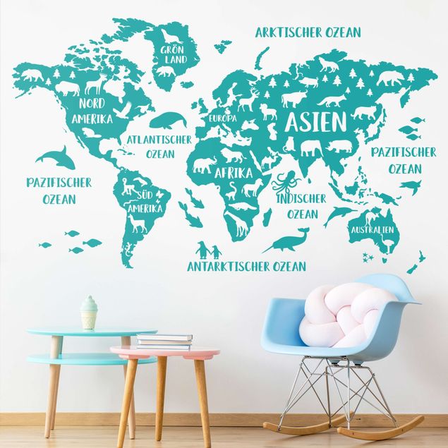 decoração para quartos infantis XXL World Map With Animals