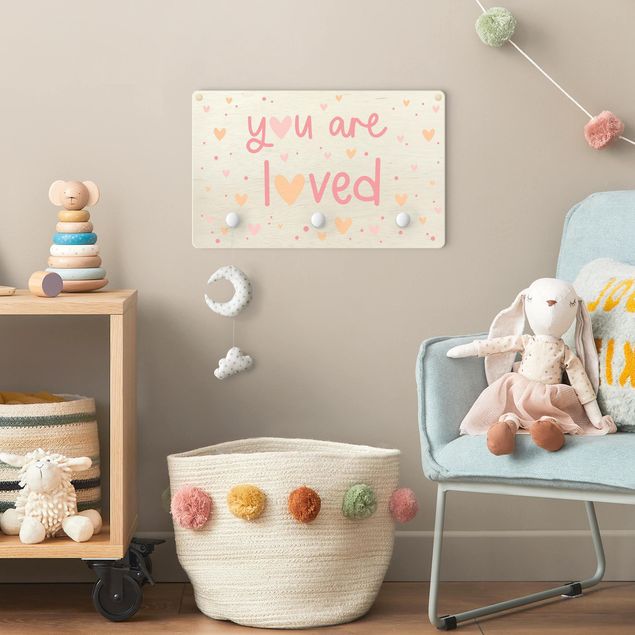 Cabides de parede frases You Are Loved Heart Light Pink