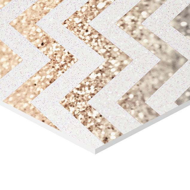 Quadros hexagonais Zigzag Lines With Golden Glitter and Silver