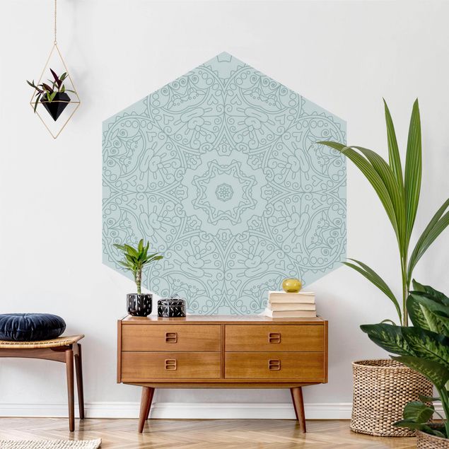 papel de parede moderno Jagged Mandala Flower With Star In Turquoise