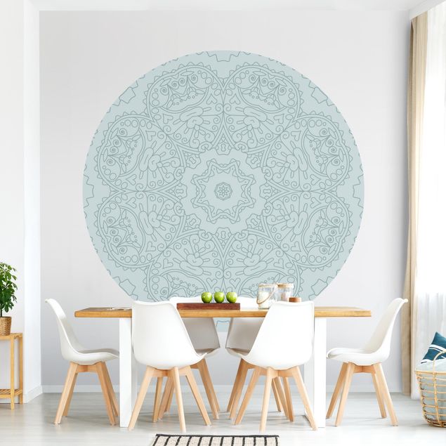 decoraçao para parede de cozinha Jagged Mandala Flower With Star In Turquoise