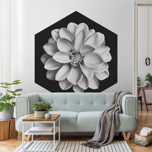 Papel de parede com flores Delicate Dahlia In Black And White
