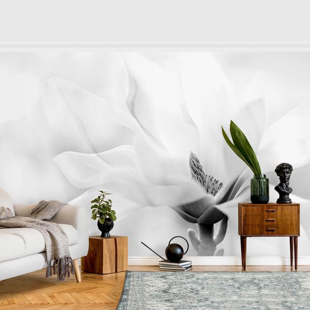 papel de parede moderno Delicate Magnolia Flowers Black and White