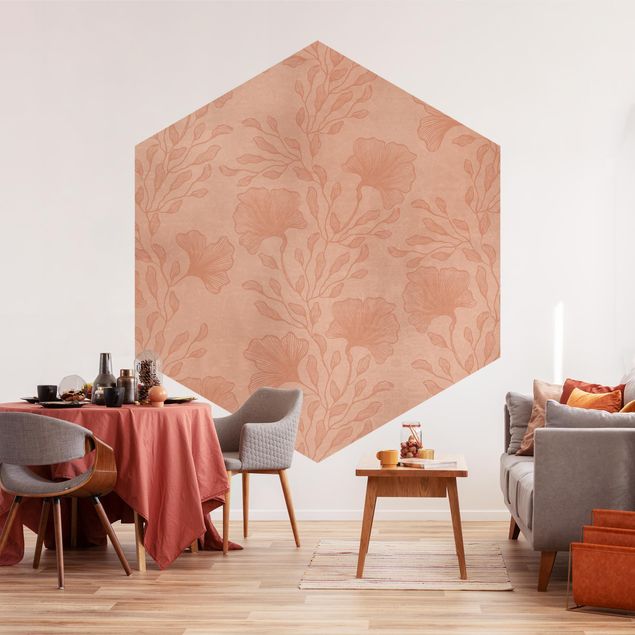 Papel de parede padrões Delicate Branches In Rosé Gold