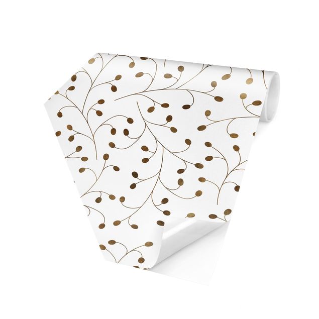 Papel de parede hexagonal Delicate Branch Pattern With Dots In Gold