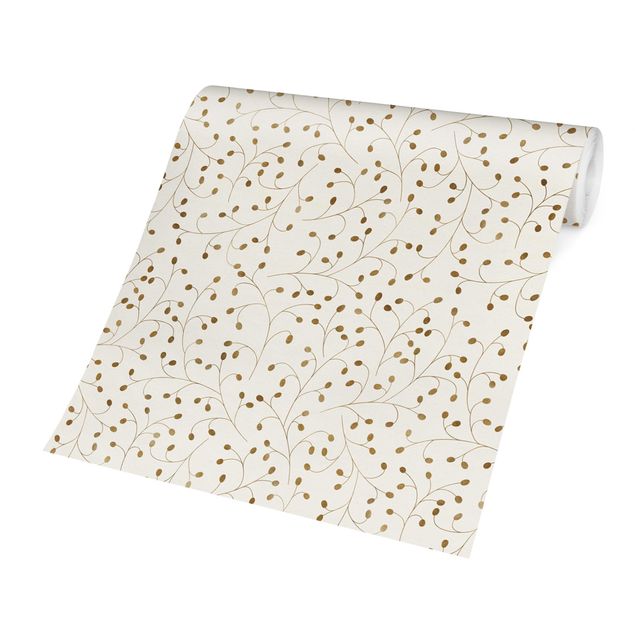 papel de parede moderno para sala Delicate Branch Pattern With Dots In Gold