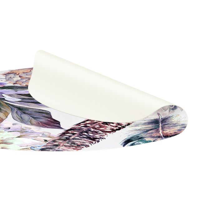 Tapetes naturais Delicate Watercolour Boho Flowers And Feathers Pattern