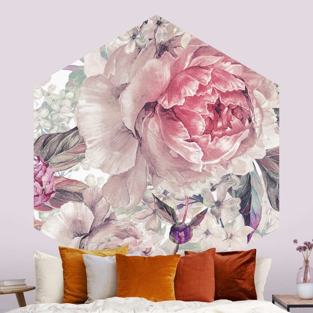 papel parede rosas Delicate Watercolour Peony Pattern