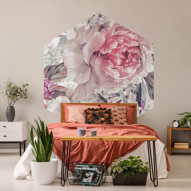 papel de parede para quarto de casal moderno Delicate Watercolour Peony Pattern