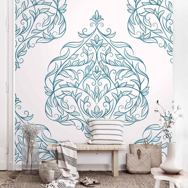 Papel de parede ornamental Delicate Art Nouveau Pattern In Blue