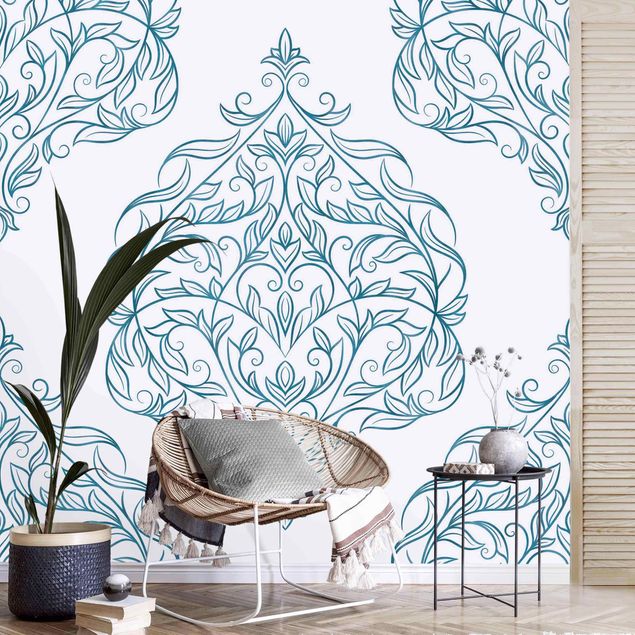 decoraçao para parede de cozinha Delicate Art Nouveau Pattern In Blue