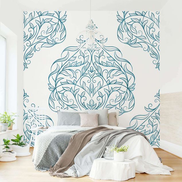 Papel de parede padrões Delicate Art Nouveau Pattern In Blue