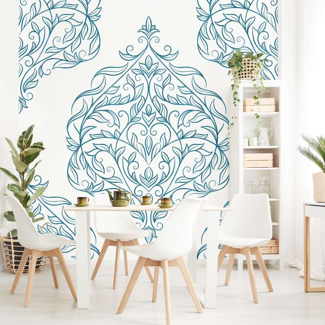 papel de parede para quarto de casal moderno Delicate Art Nouveau Pattern In Blue