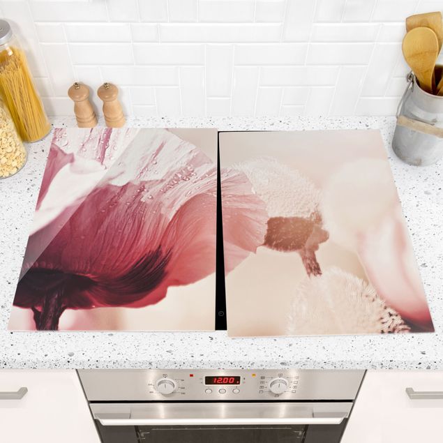 decoraçao para parede de cozinha Pale Pink Poppy Flower With Water Drops