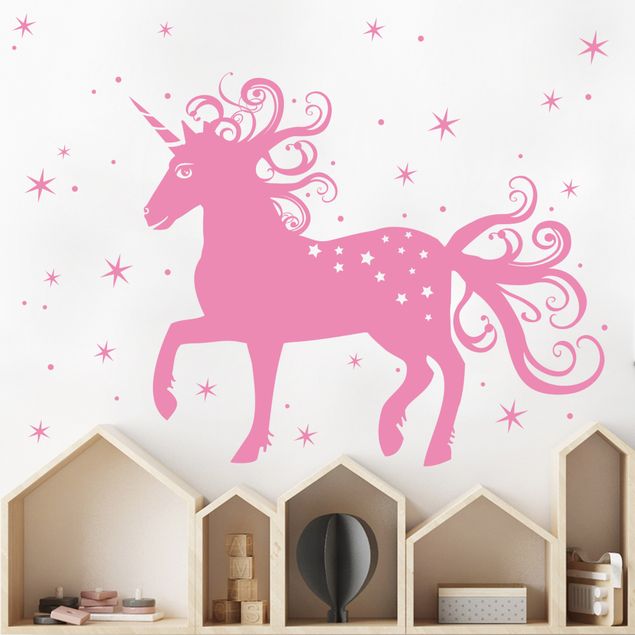 Autocolantes de parede unicórnios Magical unicorn with stars