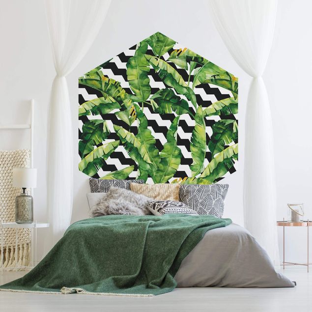 papel de parede para quarto de casal moderno Zig Zag Pattern Geometry Jungle
