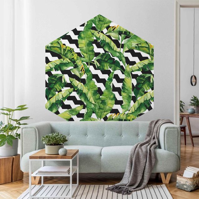 papel de parede floral Zig Zag Pattern Geometry Jungle