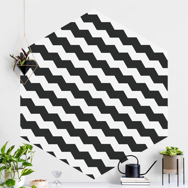 decoraçao para parede de cozinha Zig Zag Pattern Geometry Black And White