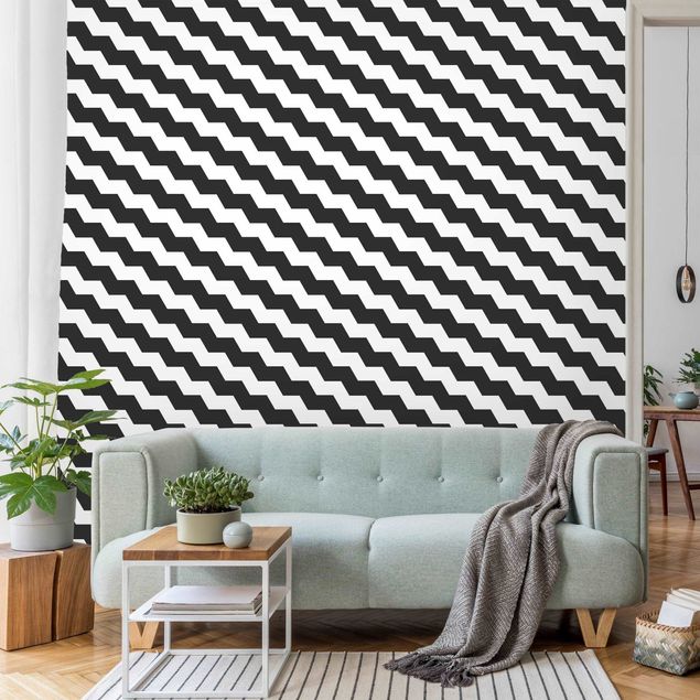Papel de parede padrões Zig Zag Pattern Geometry Black And White