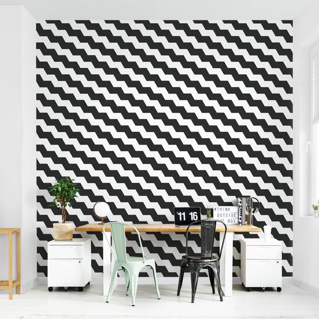 papel de parede moderno Zig Zag Pattern Geometry Black And White